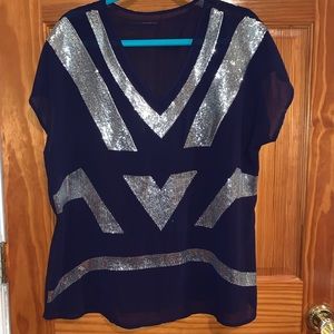 Navy blue, sequined blouse